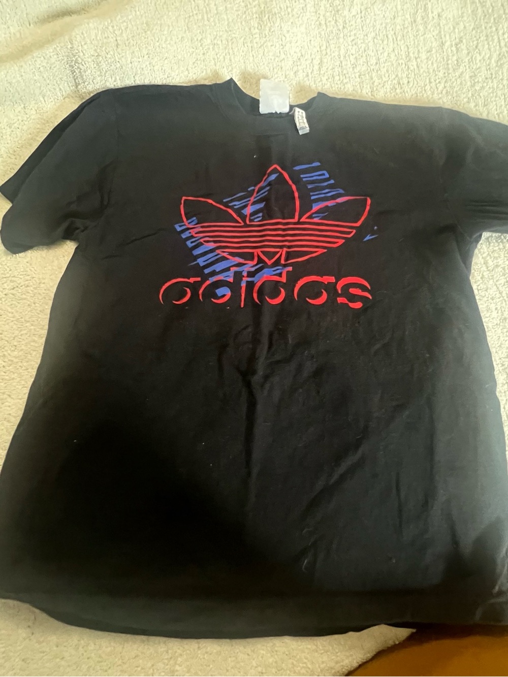 adidas Black Tee with Red Trefoil and Blue Accent